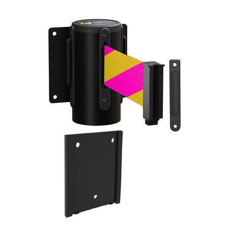 Montour Line Retr. Belt Barrier Removable Black Metal Wall Mt 8.5ft Mag/Ye Belt (F) WM115-BK-MYD-RM-S-85